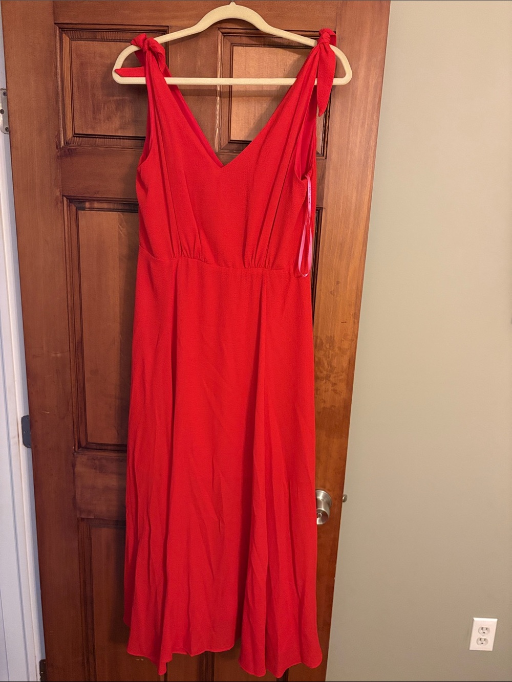 Betsey Johnson Red V-Neck Tie-Shoulder Maxi Dress